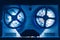 Reel to reel audio tape recorder with blue led light strip