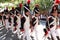 The reenactors dressed as Napoleon epoch soldiers for celebration the Napoleon birthday who was born in Ajaccio 250