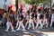 The reenactors dressed as Napoleon epoch soldiers for celebration the Napoleon birthday who was born in Ajaccio 250