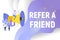 Refer a friend text concept background with people shouting in megaphone word vector illustration