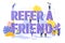 Refer a friend text concept background with people shouting in megaphone word vector illustration