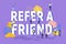 Refer a friend text concept background with people shouting in megaphone word vector illustration