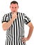 Referee Blowing Whistle over White Background