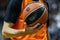 A referee holds the official basket game ball during a Turkish Airlines EuroLeague match