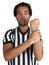 Referee with play gesture