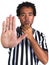 Referee with play gesture