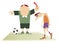 Referee with a red card and upset football player vector illustration