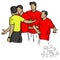 referee in yellow shirt warning soccer players in the game vector illustration sketch doodle hand drawn with black lines isolated