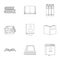 Reference book icons set, outline style