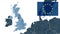 Referendum about Brexit - West EU textured map with the European flag, showing the UK\'s exclusion