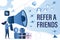 Referral program concept. Customer attraction or promotion campaign. Influencer and Target marketing and advertising