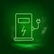 Refill, charge, eco neon vector icon. Save the world, green neon
