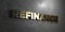 Refinance - Gold text on black background - 3D rendered royalty free stock picture