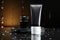 Refined appeal Mockup highlights mens skincare product in dark, chic container