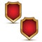 Refined vector red shield shape emblems with golden borders, 3d