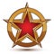 Refined vector red star emblem with golden borders, 3d pentagonal design element, clear EPS 8. 3d golden ring, polished glossy si