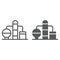 Refinery line and glyph icon, fuel and plant, oil factory sign, vector graphics, a linear pattern on a white background.