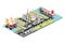 Refinery Plant. Isometric Oil Tank Farm. Offshore Oil Rig. Maritime Port with Oil Tanker Moored at an Oil Storage Silo Terminal