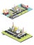 Refinery Plant. Isometric Oil Tank Farm. Offshore Oil Rig. Maritime Port with Oil Tanker Moored at an Oil Storage Silo Terminal