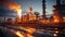 Refinery plant at twilight. Oil and gas industry. Petrochemical plant. Generative AI