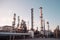 refinery with various processing units and equipment for extraction, refining, and storage of oil