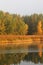 Reflection of autumn colors on water on a peaceful morning