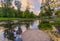 Reflection of blue sky in pond during spring,gothenburg,sweden,20