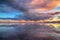 Reflection Bonneville Salt Flats at sunset