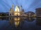 Reflection of Charles Church in Vienna at night