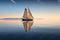 reflection of a classic sailboat on glassy water