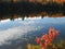 Reflection of clouds and maples in a lake