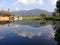 Reflection of clouds and sky on the water lake