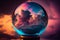 reflection of the cloudy sky in a magical glass ball illustration Generative AI