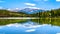 Reflection of the Colin Mountain Range in Pyramid Lake in Jasper National Park in Alberta