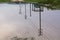 Reflection of electrical mast in a puddle surface