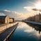 reflection evening morning bridge dusk sunset sea horizon dawn sunlight sky river water sunrise pier waterway skyline walkway dock