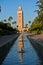 Reflection in a fountain water of Koutoubia mosque at sunset, Marrakech, Morocco