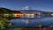 Reflection Fuji-san mountain at Kawaguchiko Lake in the night
