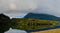 Reflection of Gregory lake in Nuwara Eliya in the fog, Sri Lanka