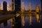 Reflection from illuminated trees in Umeda, Osaka.