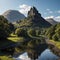 Reflection of Kilchurn Castle in Loch Awe, Highlands, Scotland made with Generative AI