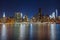 Reflection of Manhattan Skyline in Hudson River during blue hour