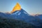 Reflection of the Matterhorn on blue lake at sunrise, Swiss Alps, Zermatt