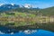 Reflection of mountain village in Hallstatter See, Austria, Europe