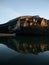 Reflection of mountains in Ebro river lake dam Embalse de Sobron on border of Basque Country Castile and Leon Spain