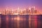 Reflection over the Hudson River and Skyline of midtown Manhattan in New York City