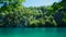 Reflection of a overgrown rock wall in a lake of Plitvice Lakes National Park.