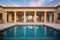 reflection pool in a tranquil courtyard with stone columns