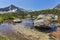 Reflection of Sivrya peak and Banski lakes, Pirin Mountain