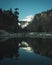 Reflection of a Snow Cladded Mountain falling on the lake water in the Old Manali town in